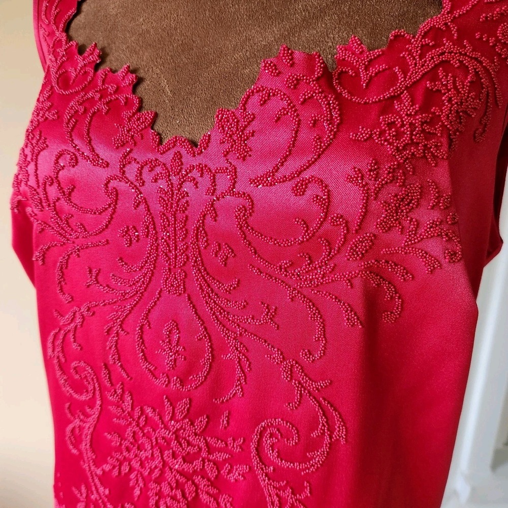VTG CDC 90's Dress NWT Red Sheath Formal Cocktail Beaded Front Size 8‎ USA - Picture 2 of 10